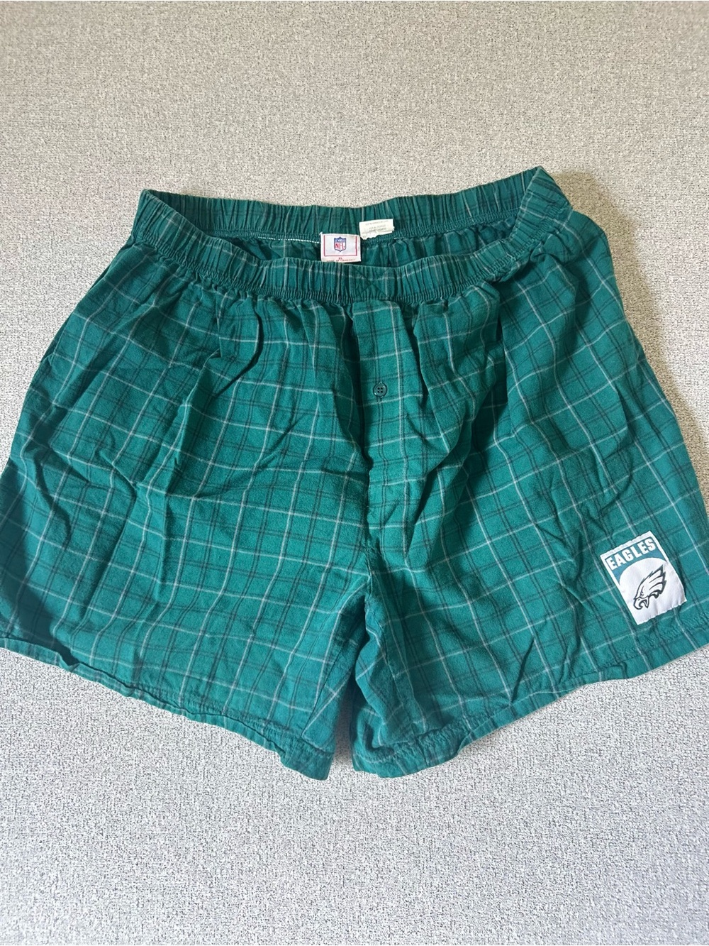 Vintage Philadelphia Eagles Plaid Boxers Men's Size Large Green Sleep Shorts NFL